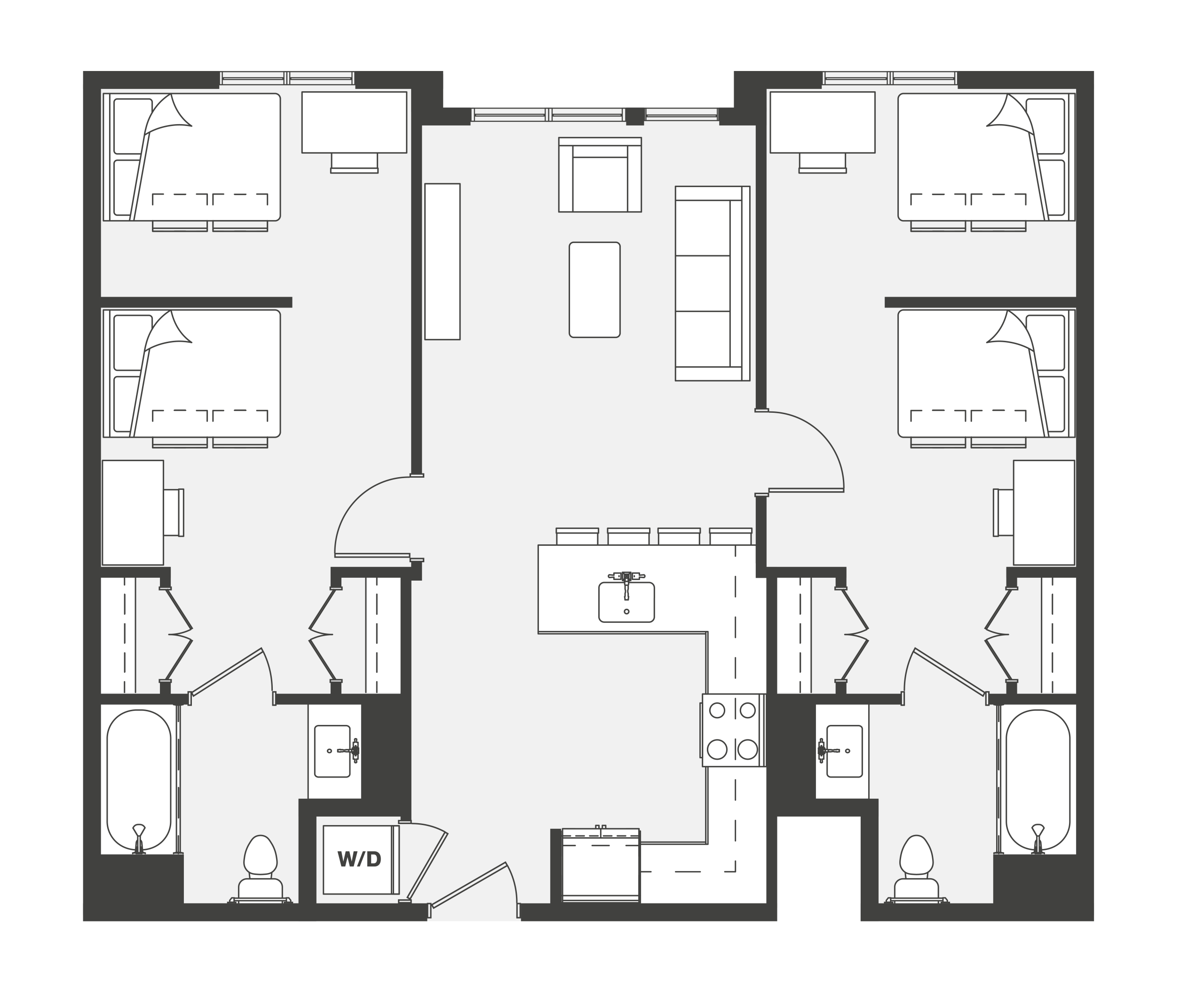 2 BEDROOM, 2 BATH DOUBLE OCCUPANCY floor plan